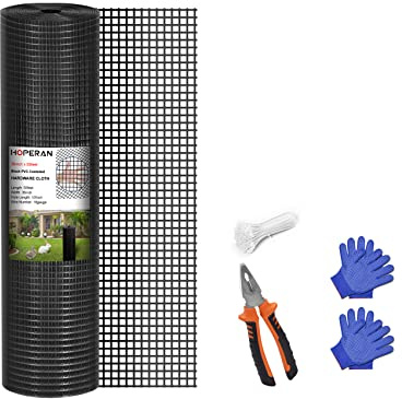 HOPERAN Hardware Cloth 1/2 inch 36 x 50 Ft Mesh 18 Ga Black PVC Coated Chicken Wire Mesh - Vinyl + Galvanized Double Coated Fence - Welded Wire Mesh Roll for Chicken Coop Fencing Garden Fencing