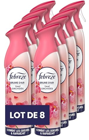 Febreze Spray Désodorisant (185ml x8), Parfum Thaï Orchidée, 2en1, Combat Efficacement Les Odeurs, Laisse Un Parfum Frais