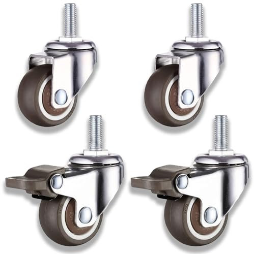 4 x rotella per Mobili M8, Girevoli a 360°, Silenziose, M8 X 20 mm, 2 x con Freno + 2 x Senza Freno, Filettate in Gomma Antiscivolo, per Mobili da Interno ed Esterno