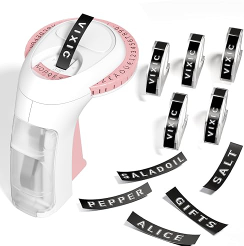 Vixic Pink Embossing Label Maker Machine, Embossed Vintage Label Maker | 5 Tapes 9mm, Emboss Label Printer, Retro Old School Embosser Labeller Handheld Labelling Machine for Home Kids Scrapbook DIY