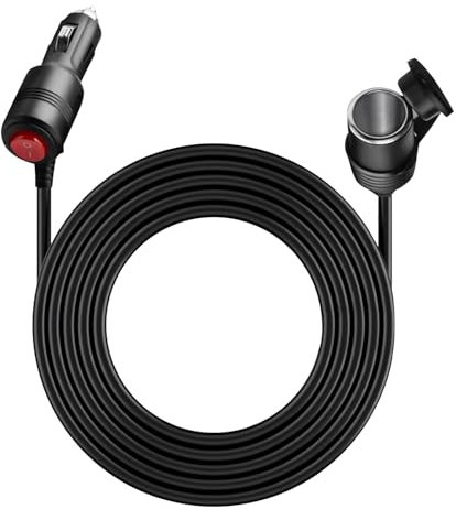 KFZ Verlängerungskabel 12V, Zigarettenanzünder Verlängerung mit geschaltetem Stecker und Buchse, Sicherung für 12V/24V Strom Camping Kühlbox Auto,etc.5M,Schwarz