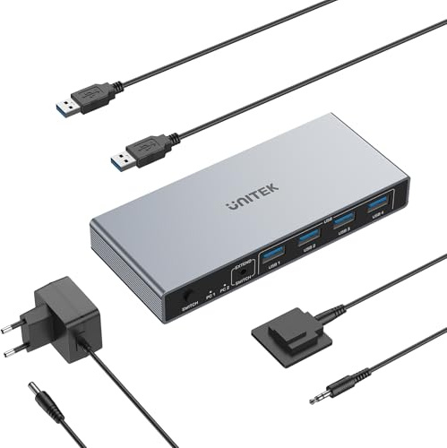 Unitek USB 3.0 HDMI KVM Switch 1 Monitor 2 Computers 4K@60Hz KVM Switches 4 USB Ports for 2 Computers Sharing Monitor Keyboard Mouse Hard Drives HDCP Adaptive 2 Usb Cable DC5V Adapter and Controller