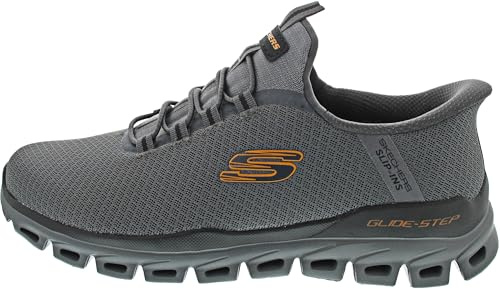 Skechers Zapatillas Glide-Step Noxus sin Cordones para Hombre, Carbón/Anaranjado, 46 EU