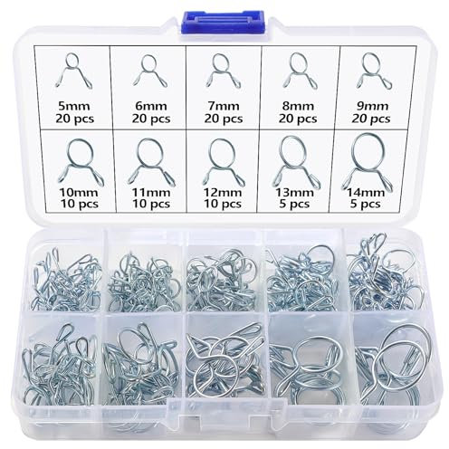 Lyeteung 140 Piezas 10 Tamaños 5-14 mm Kit de Abrazadera de Manguera de Resorte, Abrazaderas de Manguera de Resorte, Abrazadera de Manguera de Vacío, para Tubería Agua Manguera, Plata