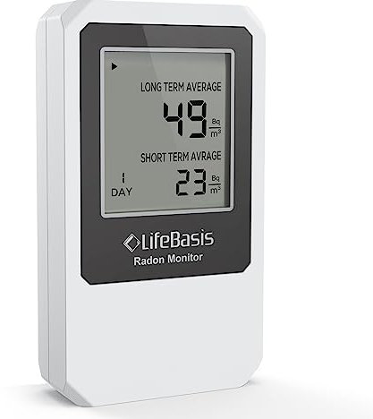 LifeBasis Medidor Radon Detector de Radón Portátil Detector de Gas Inalámbrico con Pantalla para Monitorear a Largo y Corto Plazo Medidor Calidad Aire Medidor de Radón para Sótano, Oficina, Hogar