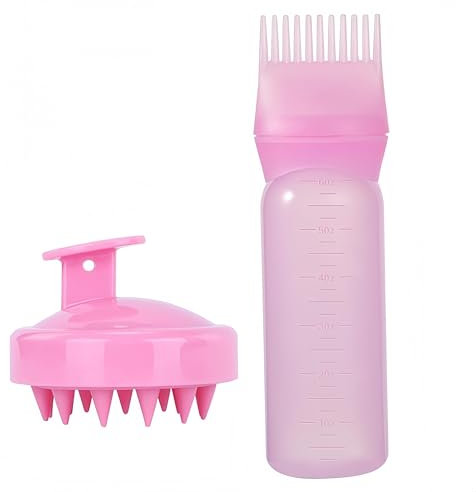 Flycppo Hair Oil Applicator Bottle,2 Pack Root Comb Applicator Bottle and Scalp Massager Shampoo Brush Hair Coloring Dye for Home Salon Comb Applicators 120ml (Pink)