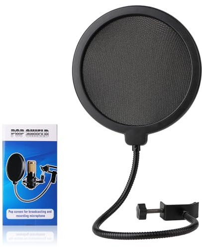 Professional Microphone Pop Filter Shield,Mic Wind Mask Shield Screen with Blue Yeti and Any Other Microphone, Dual Layered Wind Pop Screen With A Flexible 360 Degree Gooseneck Clip Stabilizing Arm