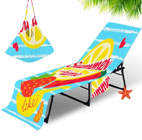 Portatile Spiaggia Piscina Copri Lettini Prendisole Con 2 Tasche Estate Graffiti Stampa Vacanza Terrazza Poltrona da Salotto Asciugamano da Spiaggia Coperture per Sedie (Frutta)