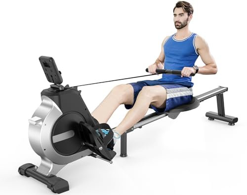 Neezee Rudergerät für zuhause, Super Silent Rudergerät mit 16-stufigem Magnetwiderstand, LCD-Display, Gleitschiene aus Aluminium, Vertikale Lagerung, Transporträder für Einfache Bewegung