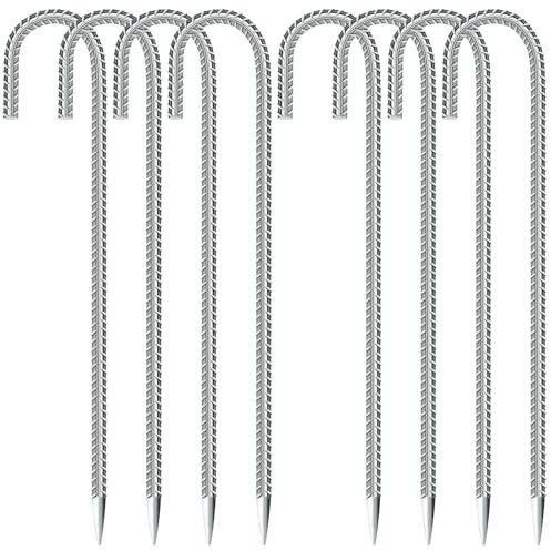 KOOOGEAR Set di 8 picchetti da pavimento, ancoraggio per pavimento, 30 cm di lunghezza, ganci a J, per tende da campeggio, trampolino per fissare recinzioni, tende, picchetti da giardino, trampolino