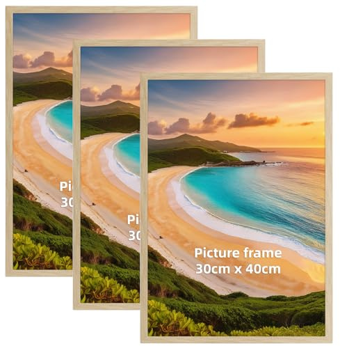 Hoikwo Lot de 3 Cadres 30 x 40 en Bois Imitation - Cadre Photo Poster 30x40 cm PVC Léger, Pour Certificats, Affiches, Décoration Murale, Multi-Suspension