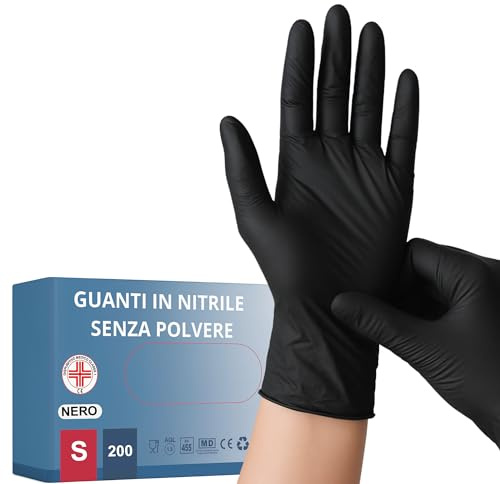 S&S-Medical Nitrilhandskar Svarta Engångs Pulverfria Allergivänliga Latexfria Medicinsk Engångs | Professionell Användning Livsmedel Medicinsk Mattatuerare | S M L XL (200, S)