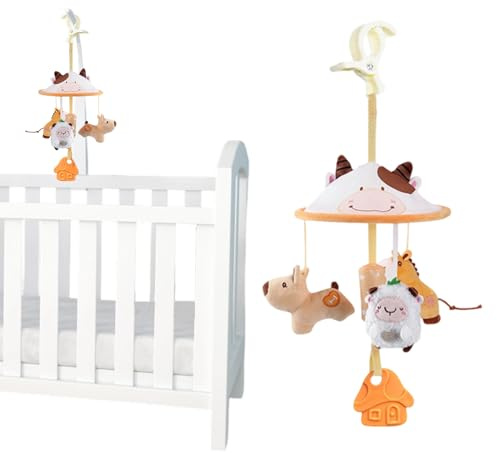 Lpoppcx Juguetes para Silla De Coche Bebés - Juguetes Colgantes Musicales Infantiles - Accesorios De Cochecito con Diseño De Sombrilla Temática Granja para Paseos Y Excursiones