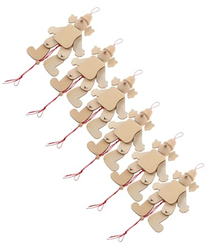 Toyvian 6pcs Blank Wooden Marionettes Pull String Clown Toy Puppet Strings Unfinished Craft Puppets for Boys and Girls DIY Family Gathering