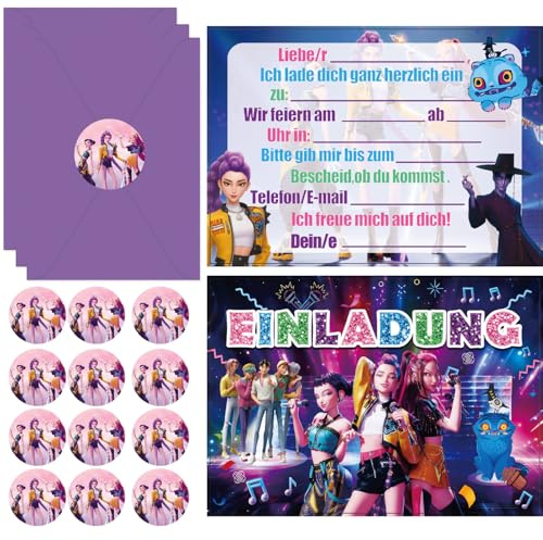youngfocus 12 piezas de tarjetas de invitación de baile de Demon Hunter K-Pop con sobres - Invitaciones de cumpleaños para niños, niñas, niños - Ideal para fiesta de K-Pop, fiesta de cumpleaños