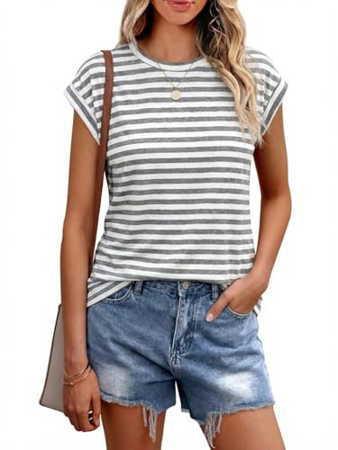 Cuptacc Camiseta de Mujer, Top de Verano Elegante con Cuello Redondo, Blusa Básica de Manga Corta, Outfit de Negocios