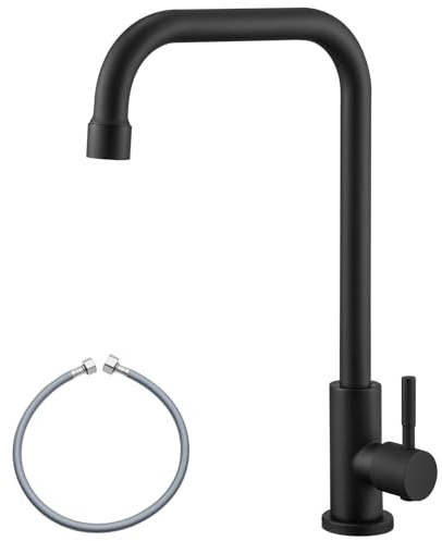 CECIPA Rubinetto acqua fredda nero, rubinetto acqua fredda con rotazione 360°