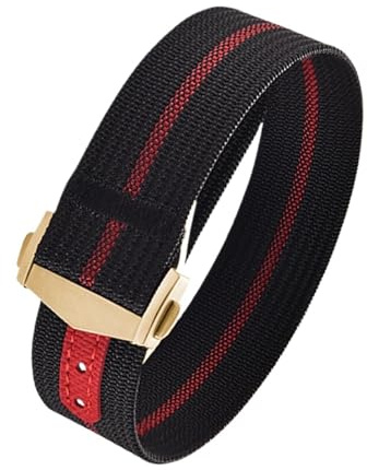 Bracelets de montre en Nylon nervuré 18mm 20mm 22mm, Style boucle pliable, bracelet Sport Compatible avec la toile à voile Rolex Daytona Cartier(Black Red-Buckle3,18mm)