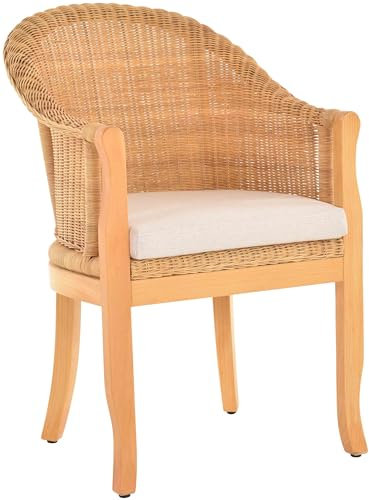 korb.outlet Rattan-Sessel mit Holzbeinen, Sessel aus echtem Rattan - Rattanstuhl Club (Honig, mit Polster)