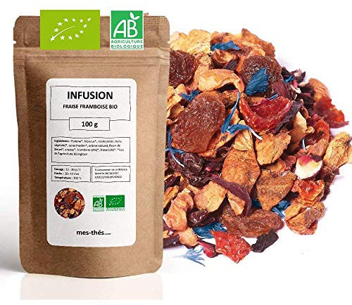 Infusion Fruitée Bio Fraise Framboise - 100g (40 tasses) - Thé en vrac 100% Agriculture Biologique - Mes-Thés