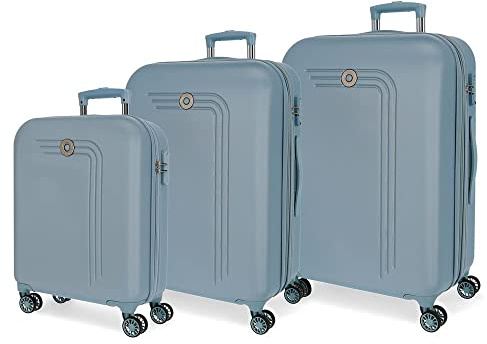 Movom Riga Set de Bagages Bleu 55/70/80 cms Rigide ABS Serrure à combinaison 217L 4 roues doubles Bagage à main