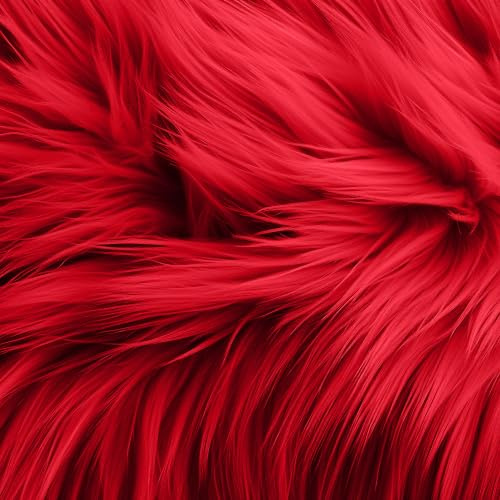 FabricLA Shaggy Faux Fur Square - 10 X 10 Inches Pre-Cut - Soft, Durable, Multi-Purpose Faux Fur Fabric - Red