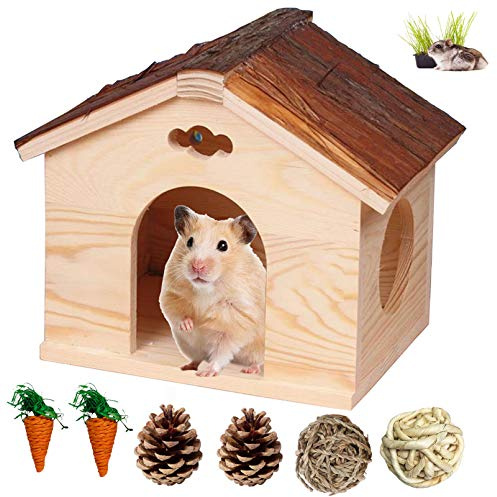 Hamiledyi Guinea Pig Wooden House, Chinchilla Space Natural House with Window Pets Large Hideout Play Hut for Gerbil Ferret Squirrel Rats Mice Hedgehog