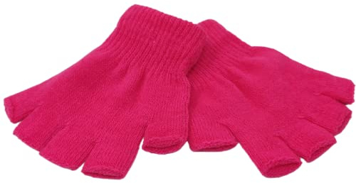 WS Accessories 1 Pair of Kids Unisex Fingerless Gloves [Neon Pink]