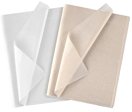 Lvjkes Seidenpapier, Große Bögen weißes Seidenpapier, Kunstpapier, perfekt für Geschenkverpackungen, Aufbewahrung, Verpackung, Kunst Handwerk (50cm x 70 cm, 36PCS Weiß, 36PCS Beige)