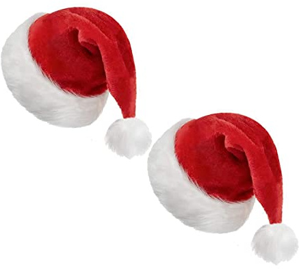AIHANCH Plush Santa Hat Adult, Unisex Christmas Hat, Extra Thicken Velvet Santa Hats with Plush Brim for Christmas New Year Holiday Party Supplies (Red-2 Pack)