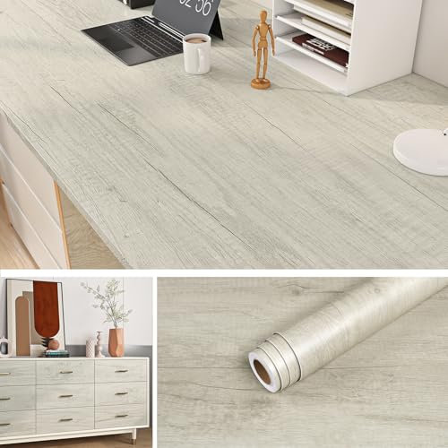 Livelynine Carta Adesiva per Mobili Legno Chiaro Pellicola Adesiva per Mobili Cucina Effetto Legno Bianco Sporco Rivestimento Adesivo per Mobili Cucina Top Tavolo Scrivania Adesivi per Mobili 40CMx2M