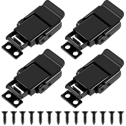 Loquet à Bascule en Acier Inoxydable Fermeture à Levier Loquet à Ressort pour Boîte Tiroir Coffre à Outils avec 16 Pièces Vis Noir 4 Pièces