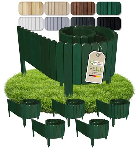 Floranica 10 m Trädgårdskant Flexibelt trästaket 5-delat 2 m x 10 cm Grön Rabattkant Staket av Tallträ Rabattinfattning flexibel Gräskant Rollborder Set för Trädgård