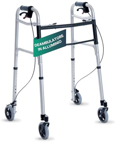 REMEDIA ONE - Deambulatore per Anziani 4 Ruote 2 Piroettanti 2 Gemellate con Freno Manuale - Girello per Anziani e Disabili - Deambulatore per Anziani Pieghevole