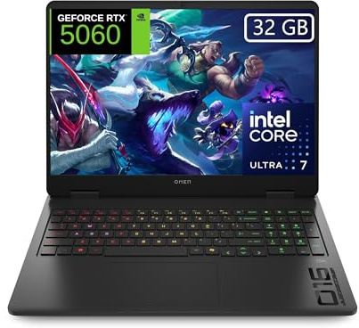 HP OMEN 16-am0032ns, Ordenador portátil Gaming 16 2K (Intel Ultra 7-255H, 32GB RAM, 1TB SSD, NVIDIA Geforce RTX 5060, FreeDos) Negro - Teclado QWERTY Español