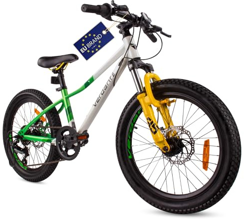 Verdant Bike Vélo pour Enfant pour garçon 20 Pouces Taille de Roue au Choix 6 Vitesses Shimano Vélo Enfant de 6 à 10 Ans Hauteur réglable (Blanc Vert)