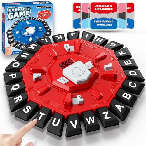 Word Game Family Board Games for Kids & Adults with 2 Modes,220 Topic Categories 24 Letters Pressing Game,Fun Fast-Paced Puzzle Games with English Pronunciation for Boys Girls Age 3+,2-8 Players,Red