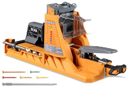 BORA Automatic Pocket Hole Jig with 50 Color-Coated Screws, Auto Adjusting Drill Guide, Pocket Hole Jig Kit for Woodworking - for Materials 1/2 inch to 1 1/2 inch Thick, BR-A170201
