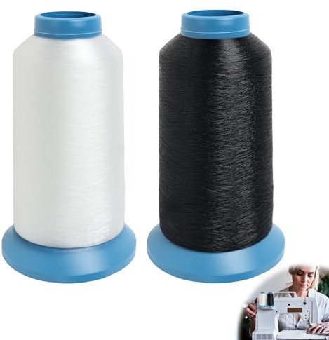 Set di 2 (Nero+Bianco) 5000M, Filo per cucire, Macchine da Ricamo e Cucito, Filo di Poliestere ad Alta Tenacità, Compatibile con Tutte le Principali Marche,Filo per macchina da cucire