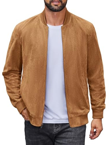 COOFANDY Blouson bomber léger en daim pour homme - Style universitaire - Vintage - En similicuir