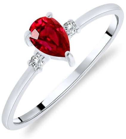 Planetys - Anello solitario da donna in oro bianco 375/1000 con rubini naturali e diamanti, 14, Metallo, Rubino
