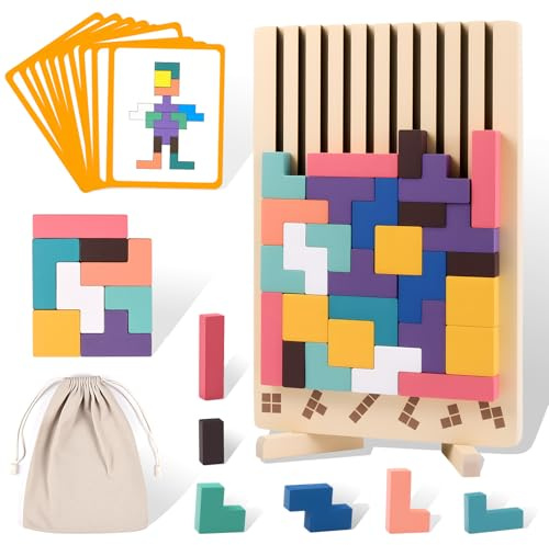 Havnidy Rompecabezas de Madera apilable, Juego Montessori 3D, Bloques 3D con 10 Tarjetas, Juguete Educativo