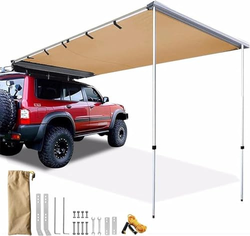 Sun Canopy Awning For Camper Vans Retractable Car Side Awning Adjustable Height Outdoor Rooftop Pull Out Tent Shelter Waterproof Windbreak Canopy Overlanding Awning Upgrad, 200x200cm/6.6x6.6ft