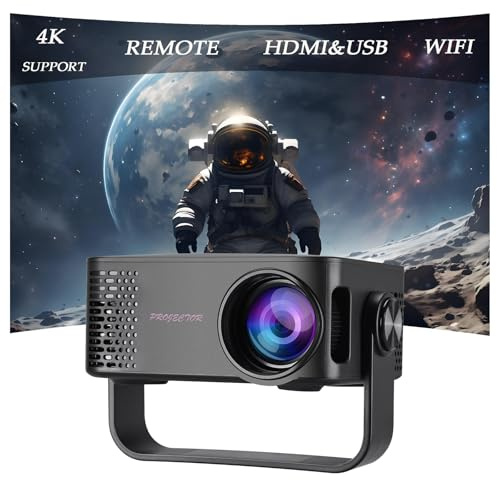 Mini Proiettore, 4K 1080P Proiettore Portatile con Zoom, Support WiFi Rotabile 360°, Video Projector TV Home Cinema per Cellulari Tablet/Laptop/PC/HDMI/USB(Nero)
