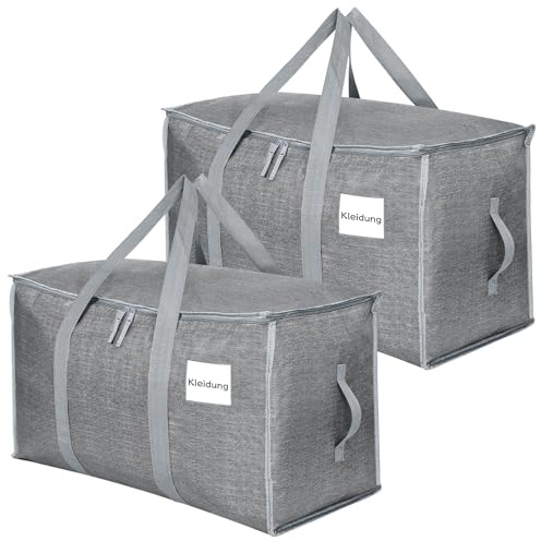 Dntorx 2 pezzi da 90 l di grandi dimensioni con coperchio, scatole di cartone pieghevoli grandi con chiusura lampo, per trasloco, campeggio, biancheria da letto