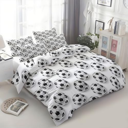 XCQHZYQ Set Copripiumino Matrimoniale 250x200 cm, Parure Copripiumino Morbida Microfibra con Stampa Tema Di Calcio, Set di Biancheria da Letto Bianco Morbido Ipoallergenico