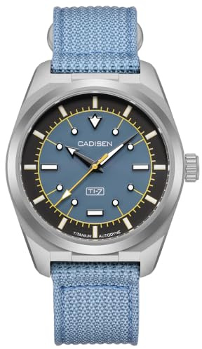 CADISEN Automatik Uhr Herren Titan TI-7 Autodyne Mechanische Automatikuhr AR Beschichtung Wasserdicht (Blau)