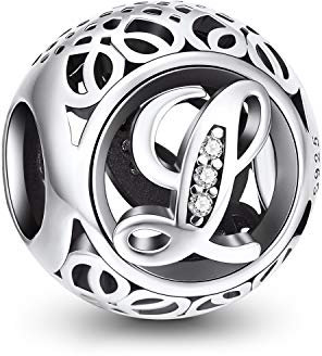 NINGAN Charme Lettre de l'alphabet Argent Sterling 925 Femmes Pearl Charm avec 5A Zircone Compatible pour Européen Bracelets(L)