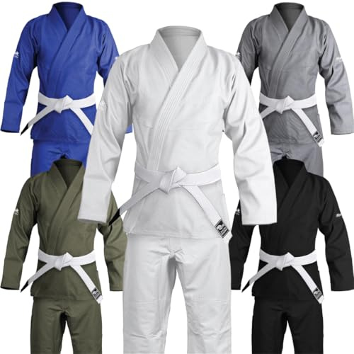 Brazilian Jiu Jitsu Gi BJJ Gi for Men & Women Uniform Kimonos Ultra Light, Preshrunk, with White Belt!!! (White, A2)