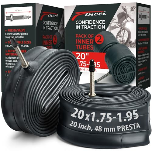 Fincci Camera d'aria 20 BMX - Coppia Cameras d'aria bici da corsa 20 x 1.75 x 1.95 x 2.1 pollici per BMX, Strada Bici, Ibrida Biciclettas - Valvola Interna Presta 48mm - Confezione da 2